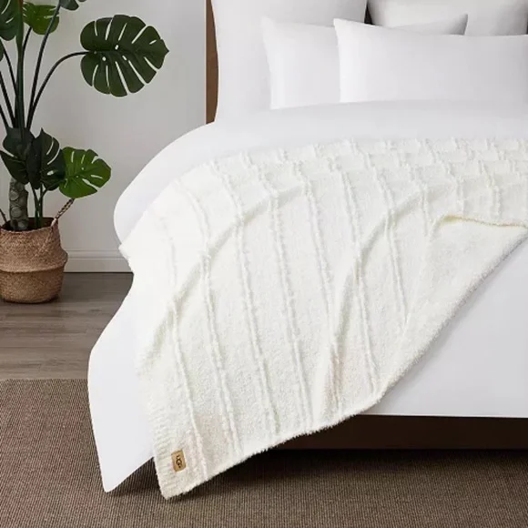 UGG Eugenia Throw Blanket in Snow Ivory Plush 50x70” - Picture 6 of 6